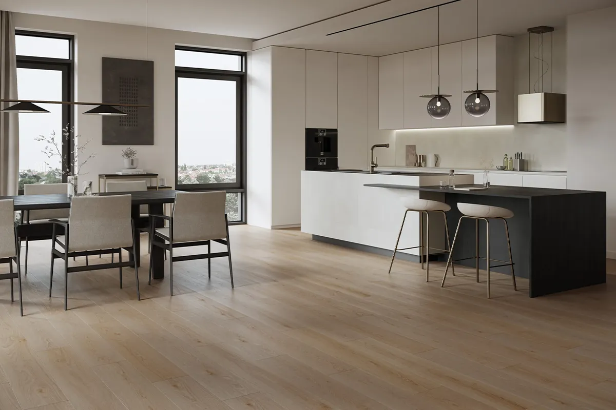 Nowoczesna kuchnia z podłogą winylową