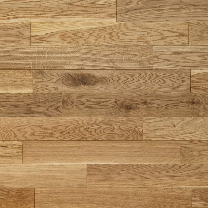 Dąb Eco (Fertig Deska) Szczotkowanie, Fazowanie V4, Lakier matowy Wymiary: 1200-800x120x10,5/2,5(+/-0,5) mm